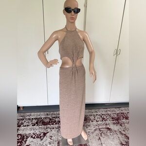 Elegant Tan Halter Maxi Skirt